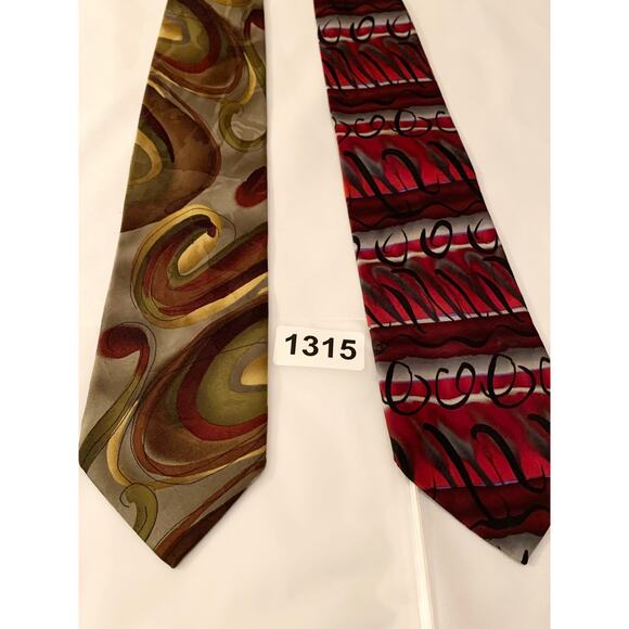 J. GARCIA 2 Pc Men’s Neck Ties Olive Green & Gold; Red, Gray, & Black 100% Silk - Picture 9 of 9